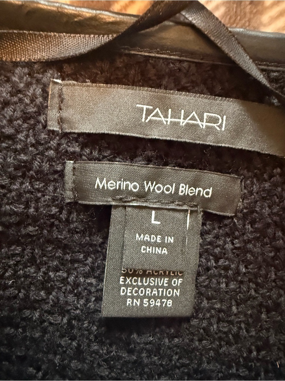 Tahari Black Merino Wool Blend Sweater